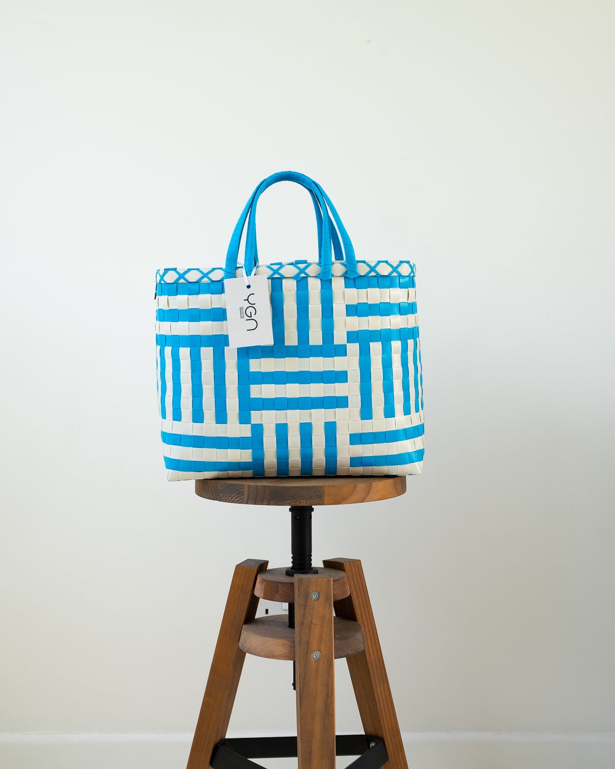 Abstract Blue Woven Upcycled Basket | Shopper Bag | Beach Basket - YGN Collective