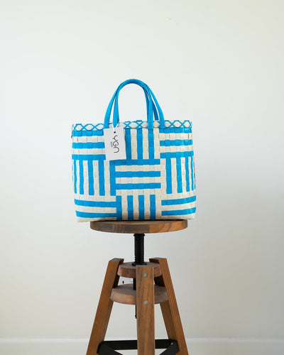 Abstract Blue Woven Upcycled Basket | Shopper Bag | Beach Basket - YGN Collective