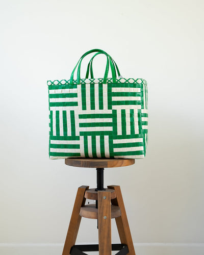 Abstract Green Woven Upcycled Basket | Shopper Bag | Beach Basket - YGN Collective