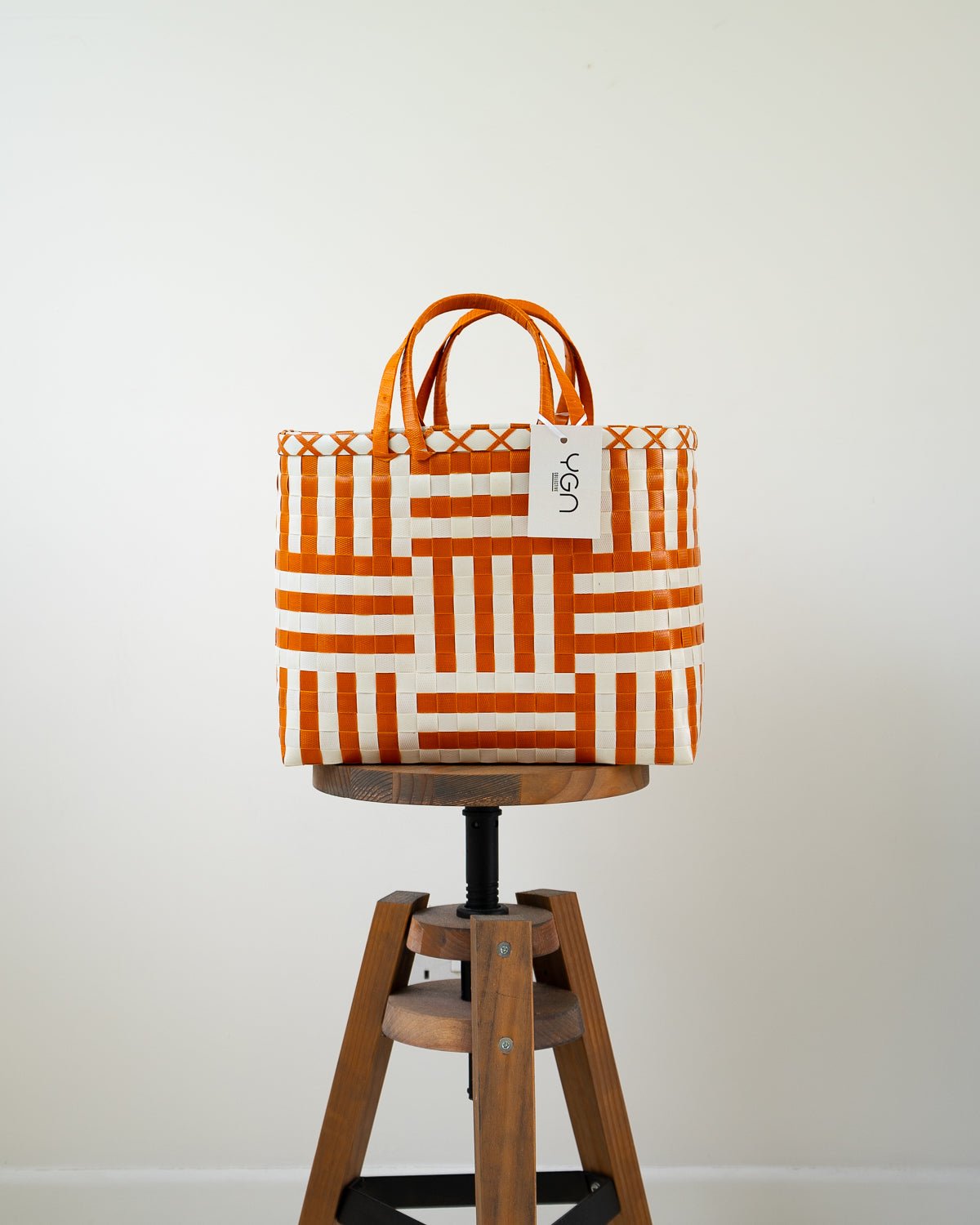 Abstract Orange Woven Upcycled Basket | Shopper Bag | Beach Basket - YGN Collective