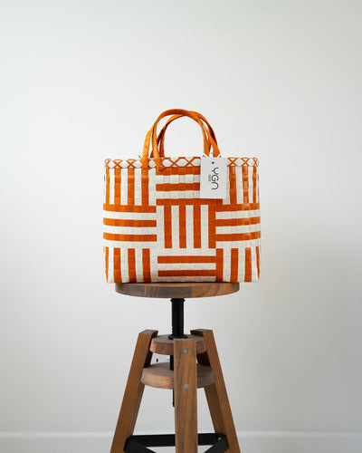 Abstract Orange Woven Upcycled Basket | Shopper Bag | Beach Basket - YGN Collective