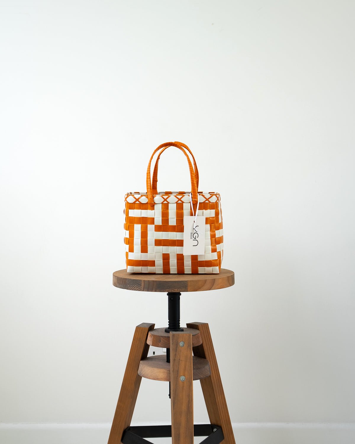 Abstract Orange Woven Upcycled Basket | Shopper Bag | Beach Basket - YGN Collective