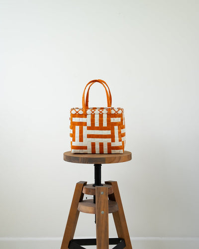 Abstract Orange Woven Upcycled Basket | Shopper Bag | Beach Basket - YGN Collective