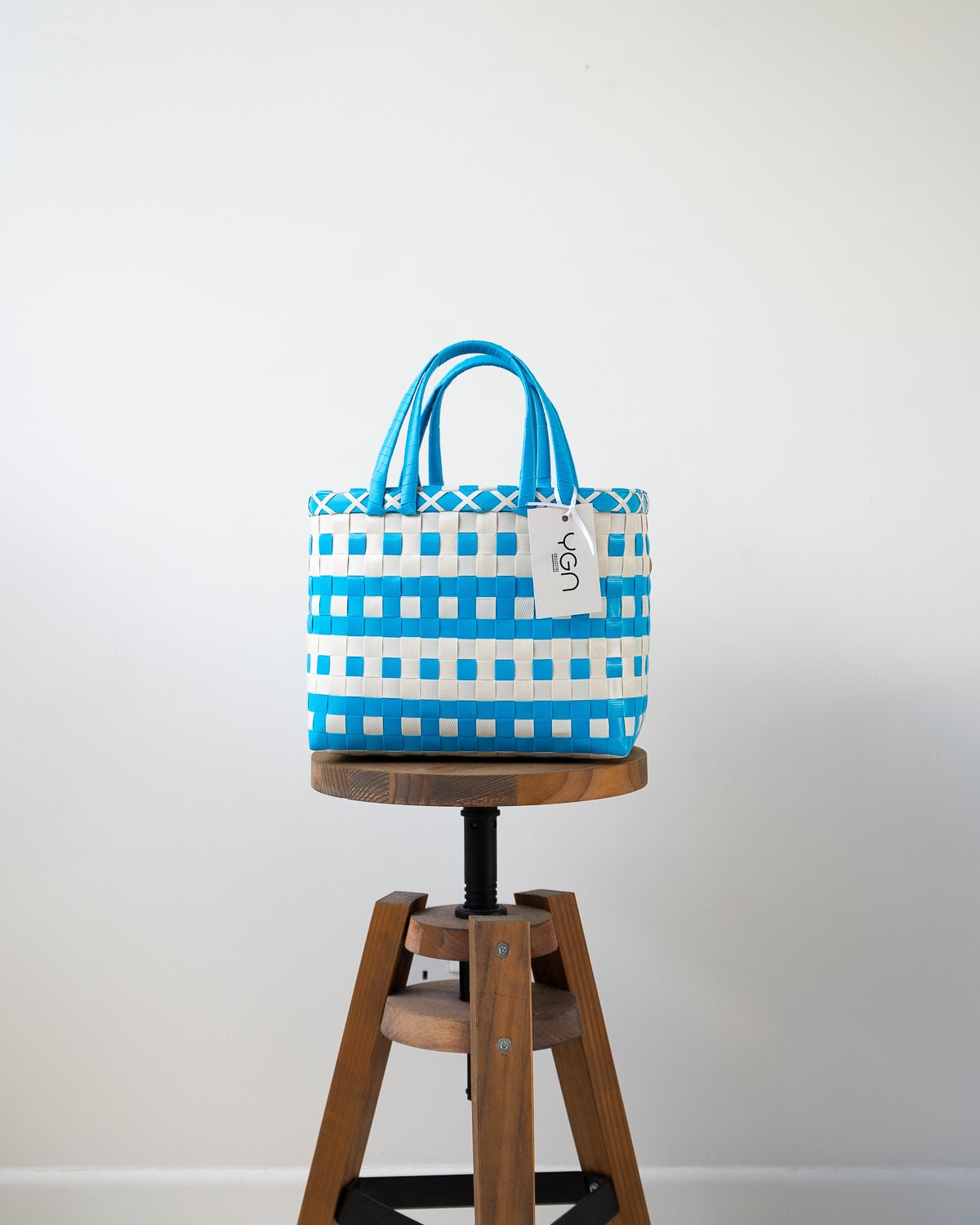 Blue Dot Woven Upcycled Basket | Shopper Bag | Beach Basket - YGN Collective