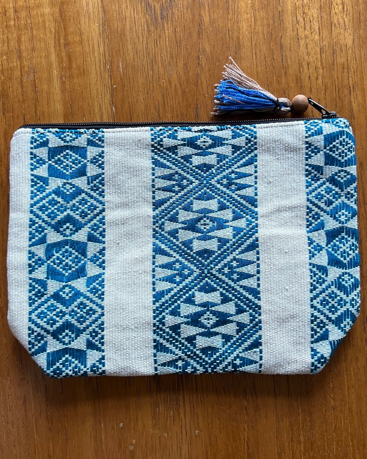 Makeup Bag, Zip Purse in Blue with Tassel | Chin Textile Purse with Tassel - YGN Collective