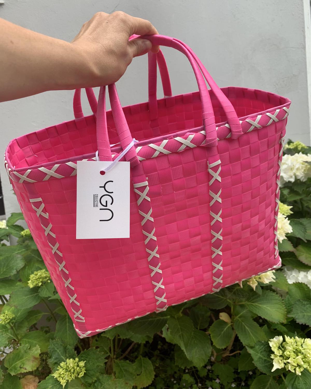 Pink Criss - Cross Woven Upcycled Basket | Shopper Bag | Beach Basket - YGN Collective