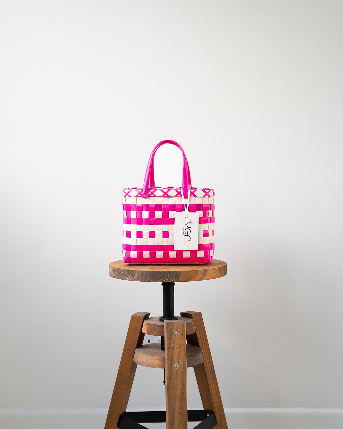 Pink Dot Woven Upcycled Basket | Shopper Bag | Beach Basket - YGN Collective