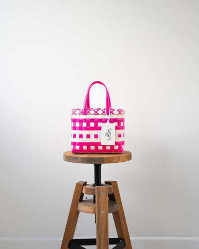 Pink Dot Woven Upcycled Basket | Shopper Bag | Beach Basket - YGN Collective