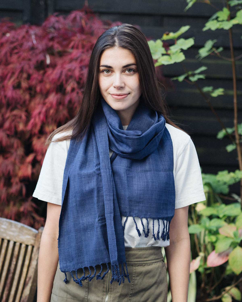 Lotus Stem Silk Scarf in Indigo | 100% Pure Lotus Handwoven Scarf - YGN Collective